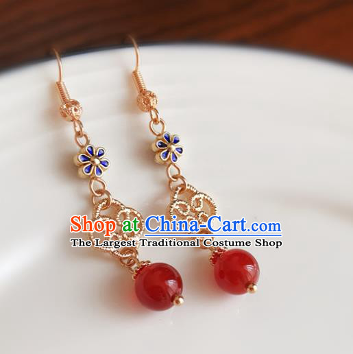 Chinese Handmade Agate Bead Earrings Classical Ear Accessories Hanfu Ming Dynasty Princess Blueing Eardrop