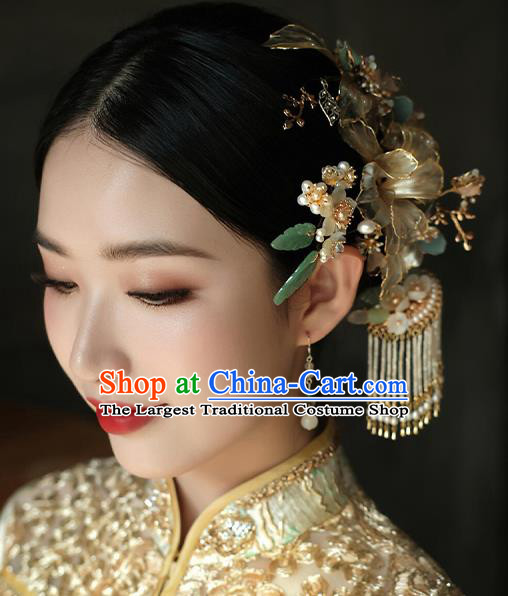 Chinese Classical Wedding Hair Sticks Handmade Hair Accessories Ancient Bride Flowers Hairpins Complete Set