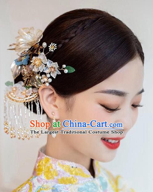 Chinese Classical Wedding Hair Sticks Handmade Hair Accessories Ancient Bride Flowers Hairpins Complete Set