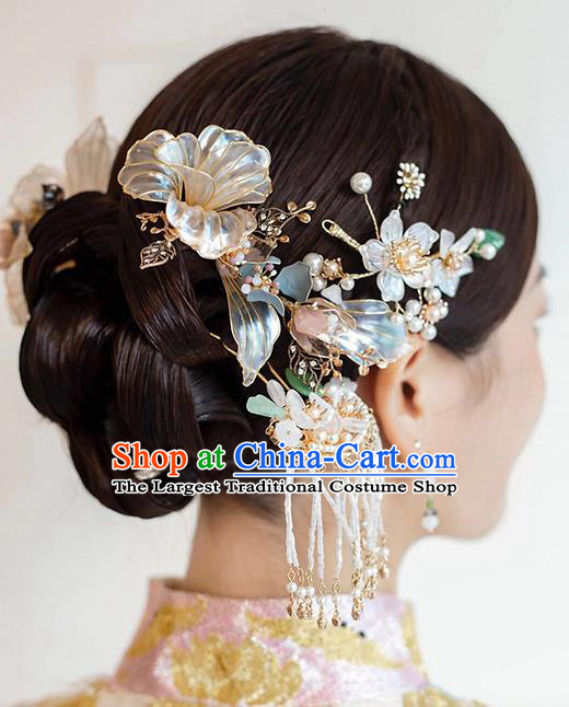Chinese Classical Wedding Hair Sticks Handmade Hair Accessories Ancient Bride Flowers Hairpins Complete Set