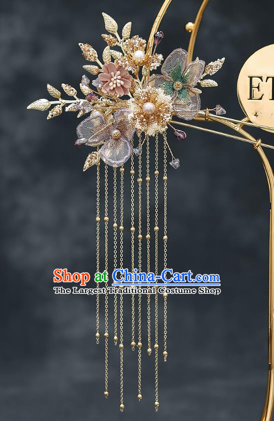Chinese Classical Wedding Golden Hair Comb Handmade Hair Accessories Ancient Bride Hairpins Hair Crown Complete Set