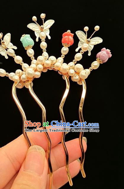 Chinese Classical Shell Butterfly Hair Comb Handmade Hanfu Hair Accessories Ancient Song Dynasty Princess Pearls Hairpins