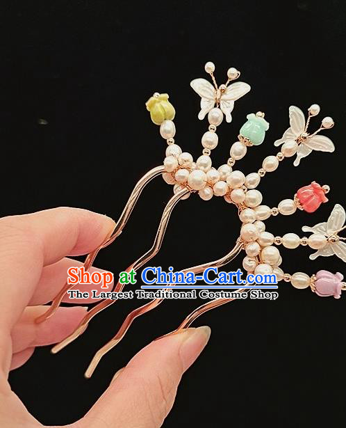 Chinese Classical Shell Butterfly Hair Comb Handmade Hanfu Hair Accessories Ancient Song Dynasty Princess Pearls Hairpins