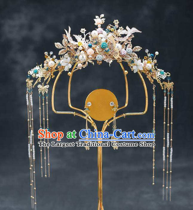 Chinese Classical Wedding Roses Hair Crown Handmade Hair Accessories Ancient Bride Hairpins Complete Set