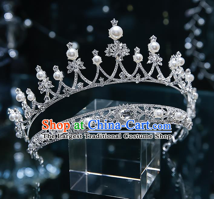 Handmade Baroque Wedding Bride Royal Crown Classical Jewelry Accessories European Princess Pearls Hair Accessories
