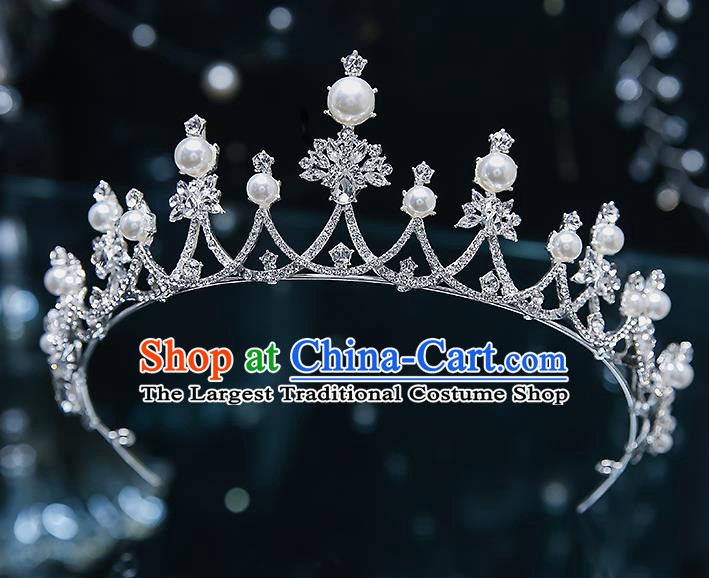 Handmade Baroque Wedding Bride Royal Crown Classical Jewelry Accessories European Princess Pearls Hair Accessories