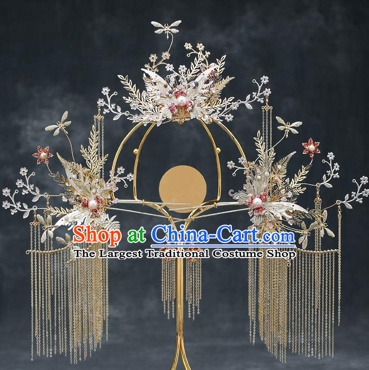 Chinese Handmade Butterfly Hair Comb Classical Wedding Hair Accessories Ancient Bride Tassel Hairpins Complete Set