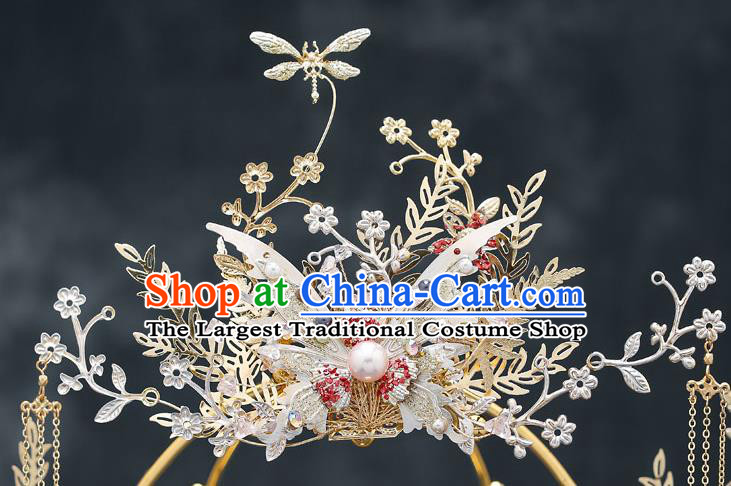 Chinese Handmade Butterfly Hair Comb Classical Wedding Hair Accessories Ancient Bride Tassel Hairpins Complete Set