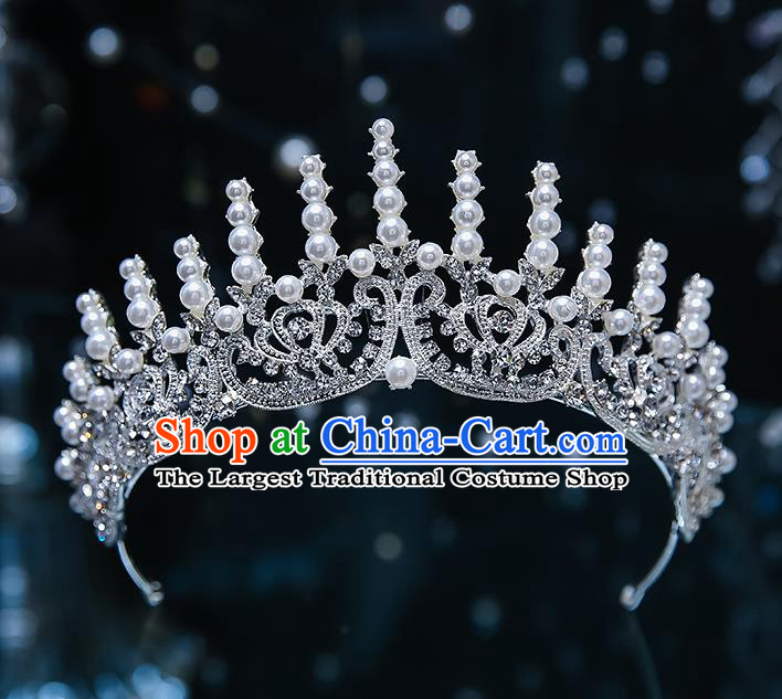 Handmade Baroque Bride Pearls Royal Crown Classical Jewelry Accessories European Princess Wedding Hair Accessories
