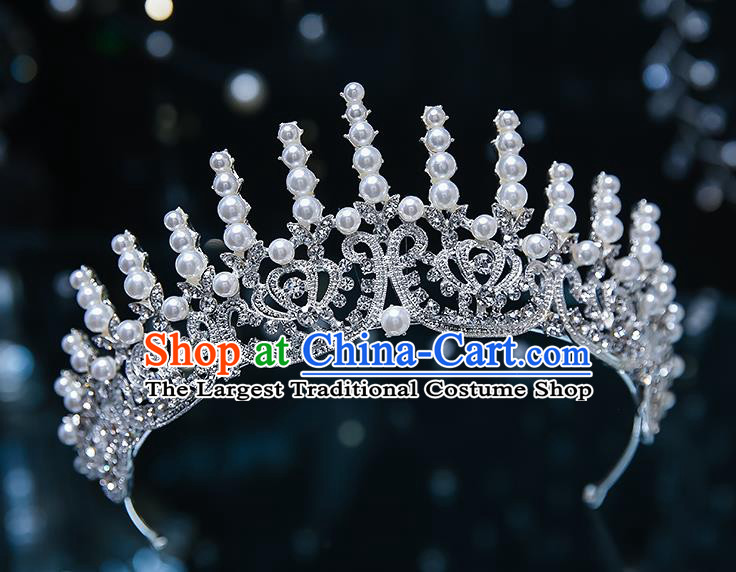 Handmade Baroque Bride Pearls Royal Crown Classical Jewelry Accessories European Princess Wedding Hair Accessories