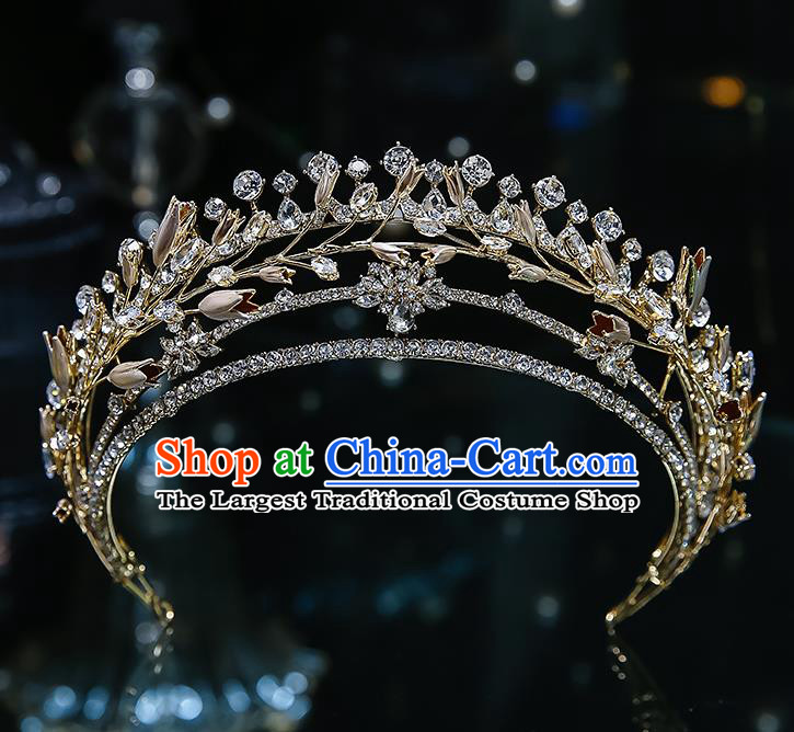 Handmade Baroque Bride Crystal Royal Crown Classical Jewelry Accessories European Princess Wedding Zircon Hair Accessories