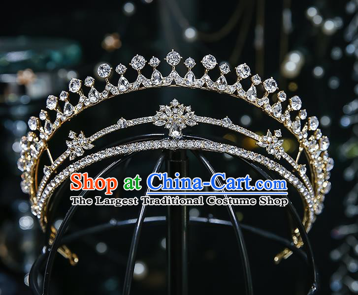 Handmade Baroque Bride Crystal Royal Crown Classical Jewelry Accessories European Princess Wedding Zircon Hair Accessories