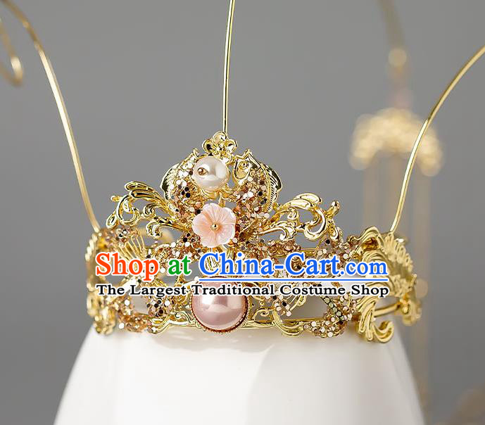 Chinese Handmade Golden Hair Crown Classical Wedding Hair Accessories Ancient Bride Hairpins Headpieces Complete Set