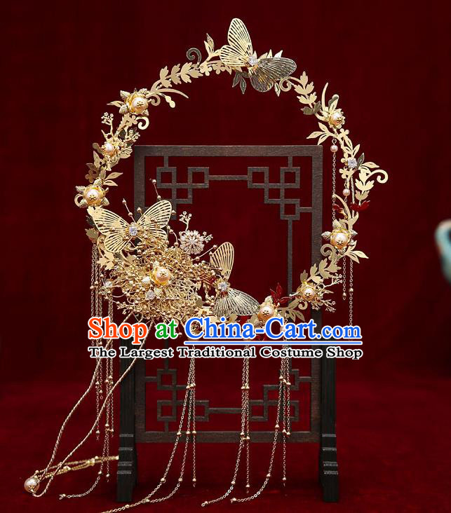 Chinese Handmade Golden Palace Fans Classical Fans Ancient Bride Props Butterfly Fans