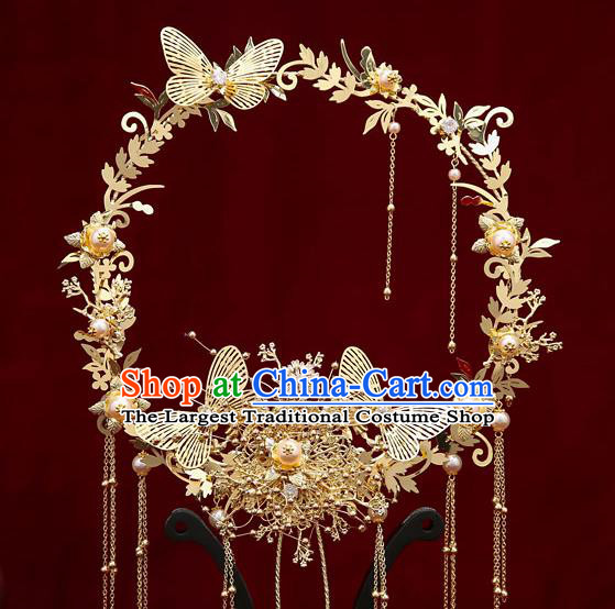 Chinese Handmade Golden Palace Fans Classical Fans Ancient Bride Props Butterfly Fans