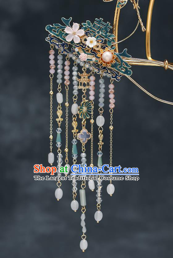 Chinese Handmade Blueing Hair Crown Classical Wedding Hair Accessories Ancient Bride Hair Comb Hairpins Complete Set