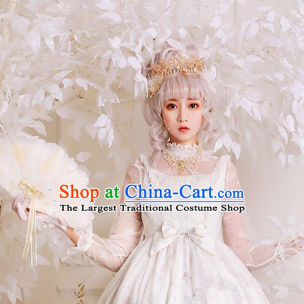 Halloween Beige Feather Folding Fans Handmade Custom Classical Bride Fan