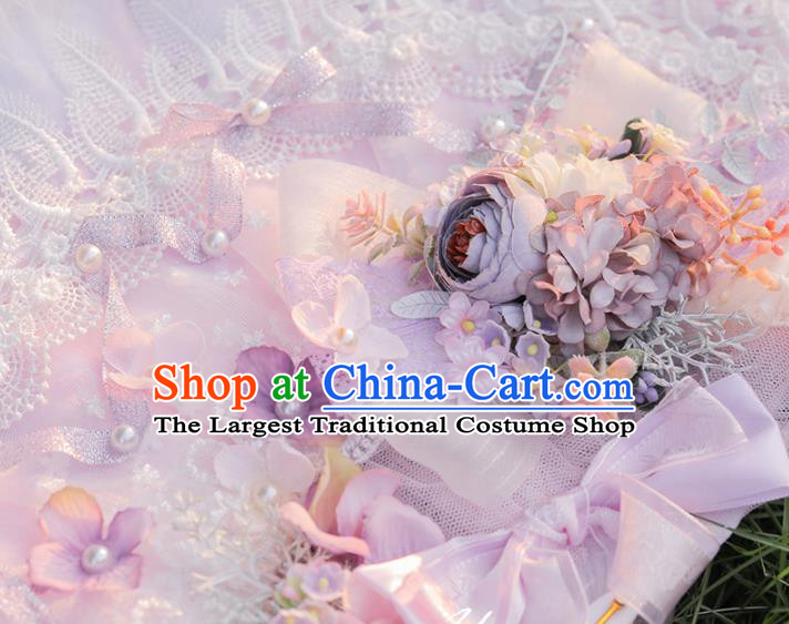 Handmade Versailles Folding Fans Classical Wedding Bride Pink Feather Fan