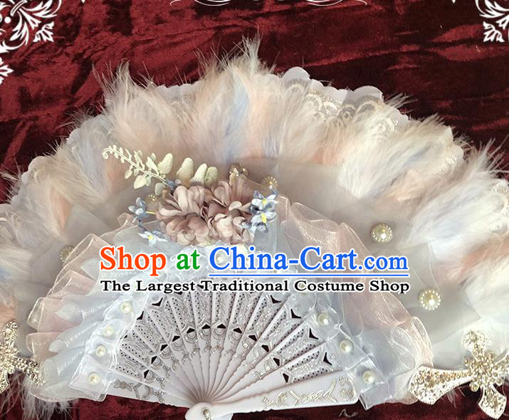 Handmade Victorian Age Folding Fans Classical Court Lady Feather Fan
