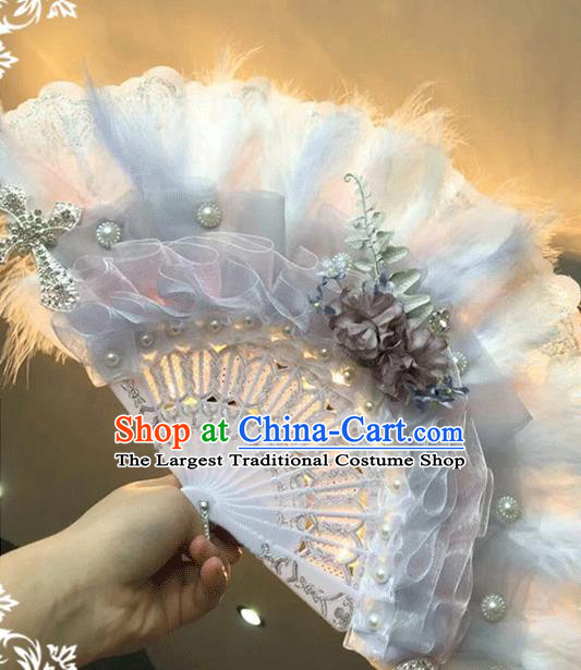 Handmade Victorian Age Folding Fans Classical Court Lady Feather Fan