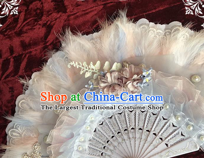 Handmade Victorian Age Folding Fans Classical Court Lady Feather Fan
