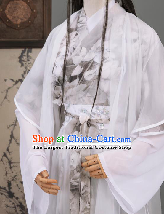 Cosplay Chinese Chivalrous Man Costumes Ancient Swordsman Chu Wangning White Chiffon Clothing