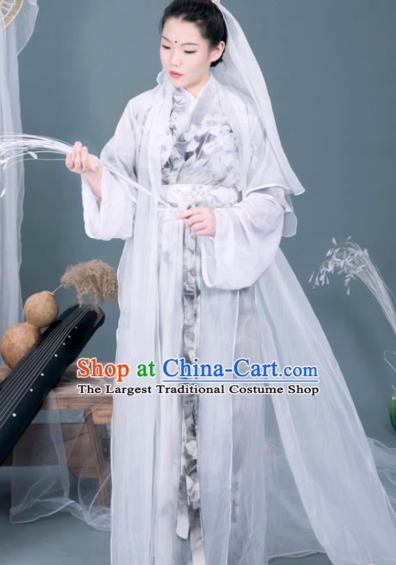 Cosplay Chinese Chivalrous Man Costumes Ancient Swordsman Chu Wangning White Chiffon Clothing