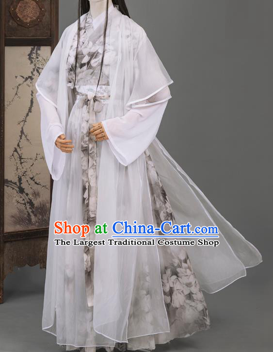 Cosplay Chinese Chivalrous Man Costumes Ancient Swordsman Chu Wangning White Chiffon Clothing
