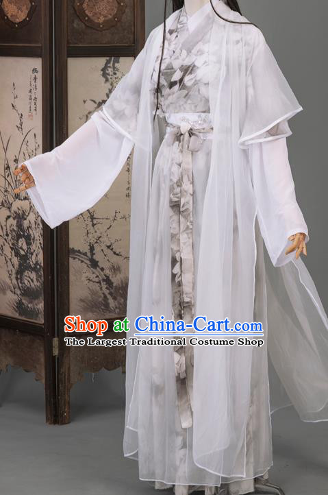 Cosplay Chinese Chivalrous Man Costumes Ancient Swordsman Chu Wangning White Chiffon Clothing
