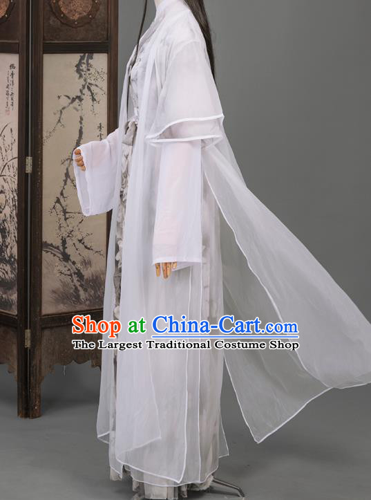 Cosplay Chinese Chivalrous Man Costumes Ancient Swordsman Chu Wangning White Chiffon Clothing