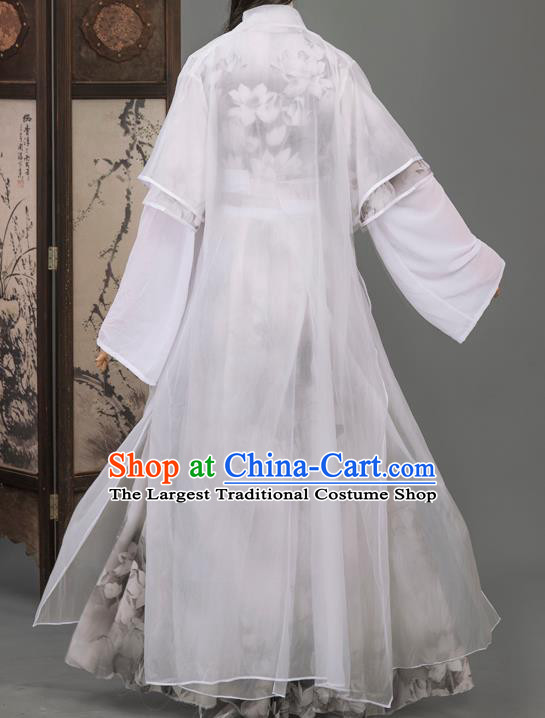 Cosplay Chinese Chivalrous Man Costumes Ancient Swordsman Chu Wangning White Chiffon Clothing