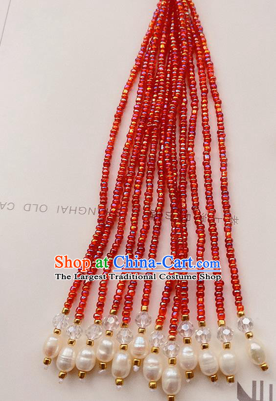 China Classical Cheongsam Red Beads Tassel Pendant Accessories Traditional Embroidered Brooch
