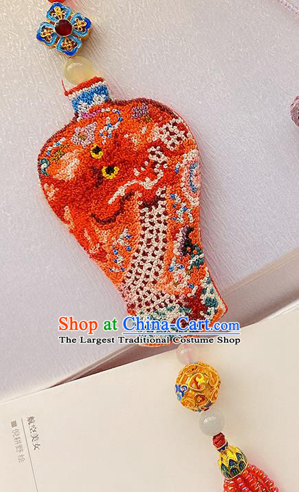 China Classical Cheongsam Red Beads Tassel Pendant Accessories Traditional Embroidered Brooch