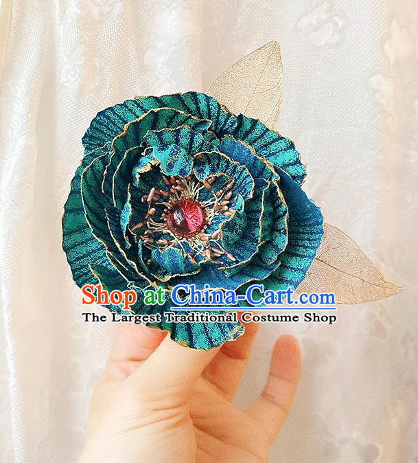 China Traditional Blue Peony Corsage Cheongsam Accessories Classical Flower Brooch