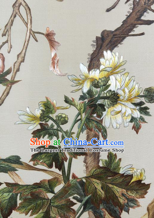 Chinese Embroidered Craft Traditional Desk Decoration Handmade Suzhou Embroidery Chrysanthemum Painting Rotating Screen