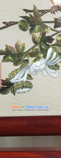 Chinese Embroidered Craft Traditional Desk Decoration Handmade Suzhou Embroidery Chrysanthemum Painting Rotating Screen
