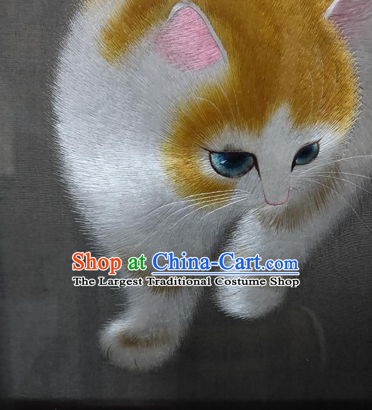 Chinese Handmade Rosewood Table Decoration Suzhou Embroidery Cat Rotating Screen Traditional Embroidered Screen Craft