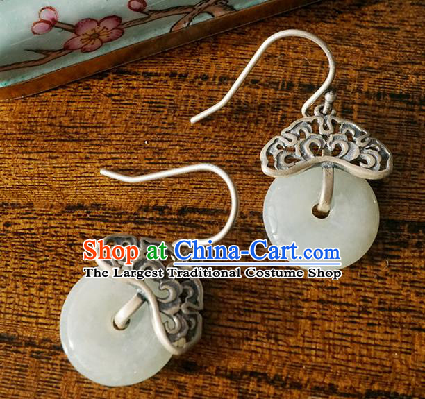 Top Grade Chinese Classical Jade Earrings Traditional Handmade Silver Ear Jewelry Cheongsam Accessories