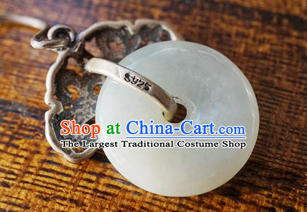 Top Grade Chinese Classical Jade Earrings Traditional Handmade Silver Ear Jewelry Cheongsam Accessories