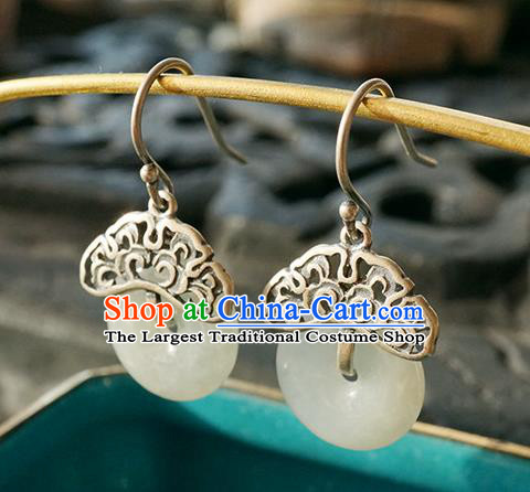 Top Grade Chinese Classical Jade Earrings Traditional Handmade Silver Ear Jewelry Cheongsam Accessories
