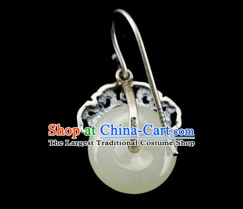 Top Grade Chinese Classical Jade Earrings Traditional Handmade Silver Ear Jewelry Cheongsam Accessories