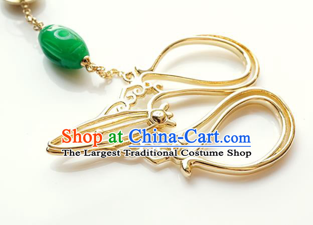 Top Grade Chinese Traditional Cheongsam Accessories Handmade Golden Scissors Ear Jewelry Classical Jade Earrings