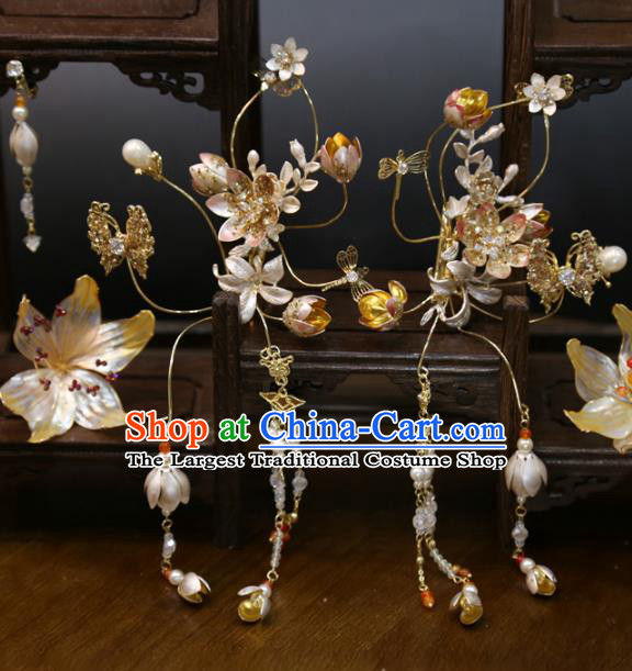 Chinese Classical Tassel Step Shake Hair Accessories Traditional Wedding Champagne Flowers Hairpins Full Set