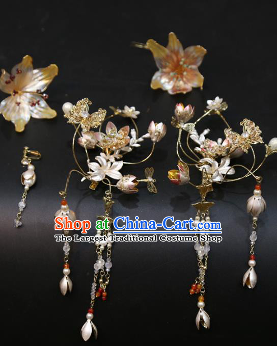 Chinese Classical Tassel Step Shake Hair Accessories Traditional Wedding Champagne Flowers Hairpins Full Set