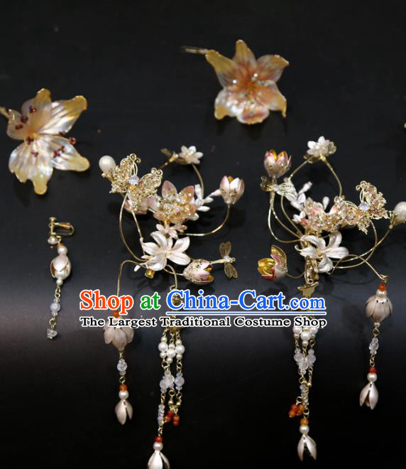 Chinese Classical Tassel Step Shake Hair Accessories Traditional Wedding Champagne Flowers Hairpins Full Set