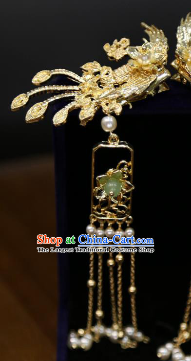 Chinese Wedding Hairpins Classical Hair Accessories Traditional Golden Phoenix Hair Sticks