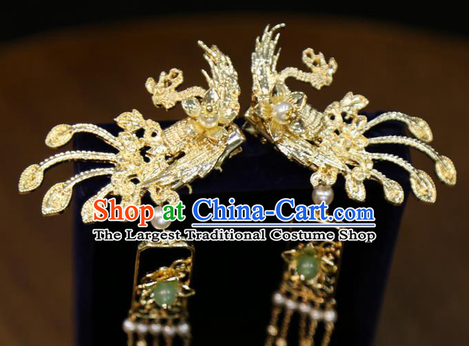 Chinese Wedding Hairpins Classical Hair Accessories Traditional Golden Phoenix Hair Sticks