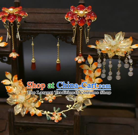 Chinese Wedding Hair Sticks Classical Hair Accessories Traditional Xiuhe Suit Lotus Hairpins Full Set
