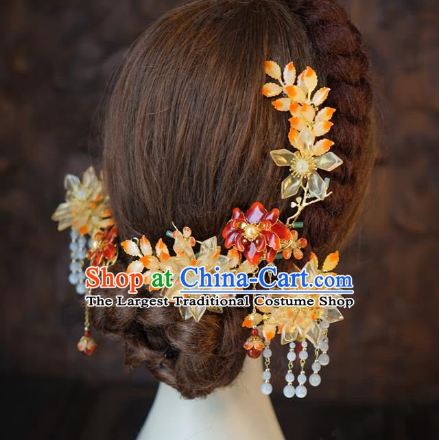 Chinese Wedding Hair Sticks Classical Hair Accessories Traditional Xiuhe Suit Lotus Hairpins Full Set