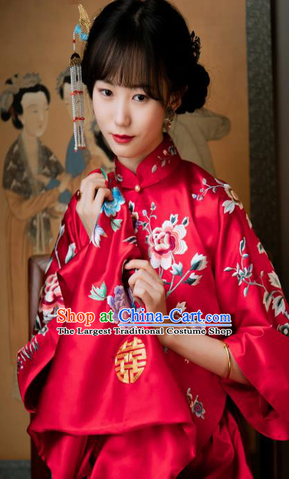 Chinese Handmade Red Bridal Veil Traditional Wedding Embroidered Accessories Classical Headpiece